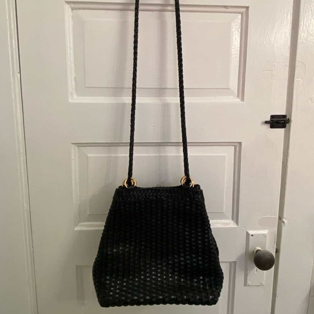 CEM Vintage Black Woven Genuine Leather Crossbody Shoulder Side Bag Purse
